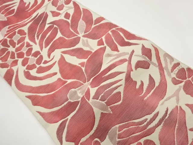 JAPANESE NAGOYA OBI / PULP CLOTH / WOVEN ABSTRACT FLOWER